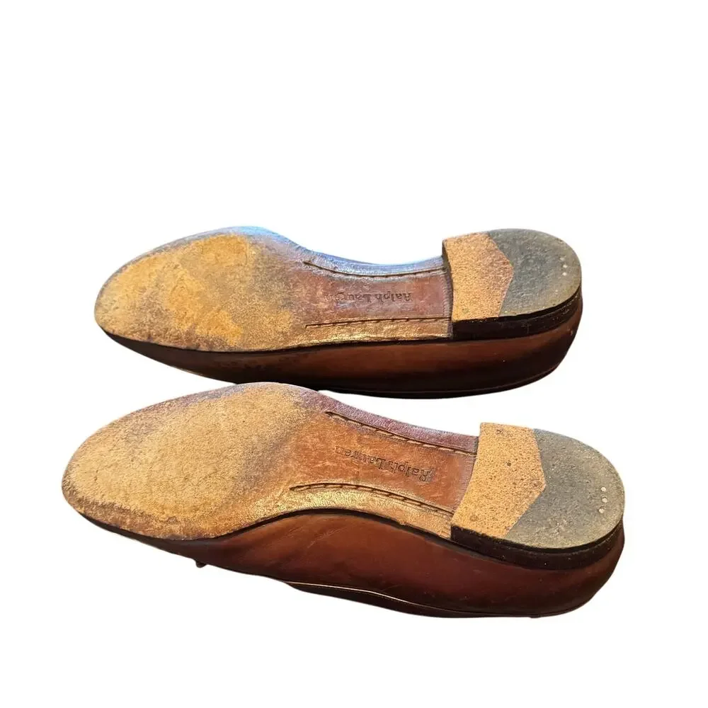 Ralph Lauren Made in Italy Brown Leather Tassel Slip On Loafers Shoes Women's 7